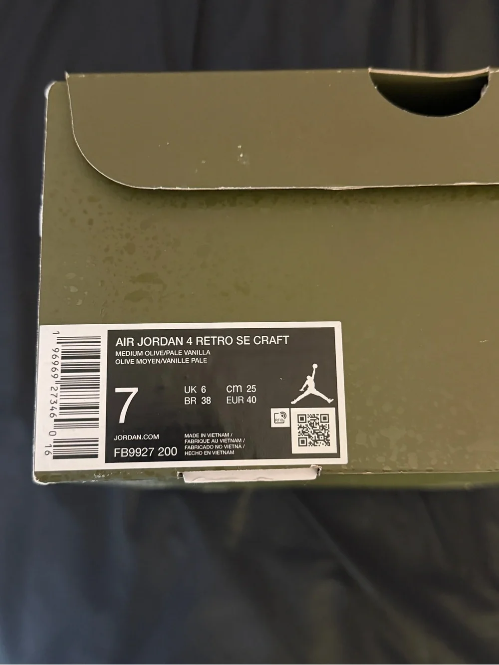 Air Jordan 4 Retro Craft Olive Men's 7 / Women's 8.5